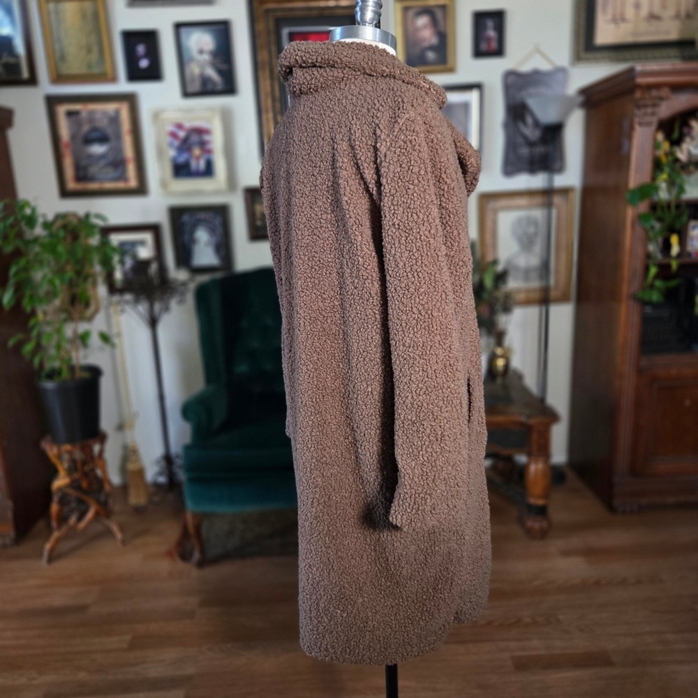 Stoosh Sherpa Teddy Jacket Coat Brown Womens Medium Long Fuzzy Winter Overcoat - Picture 3 of 7
